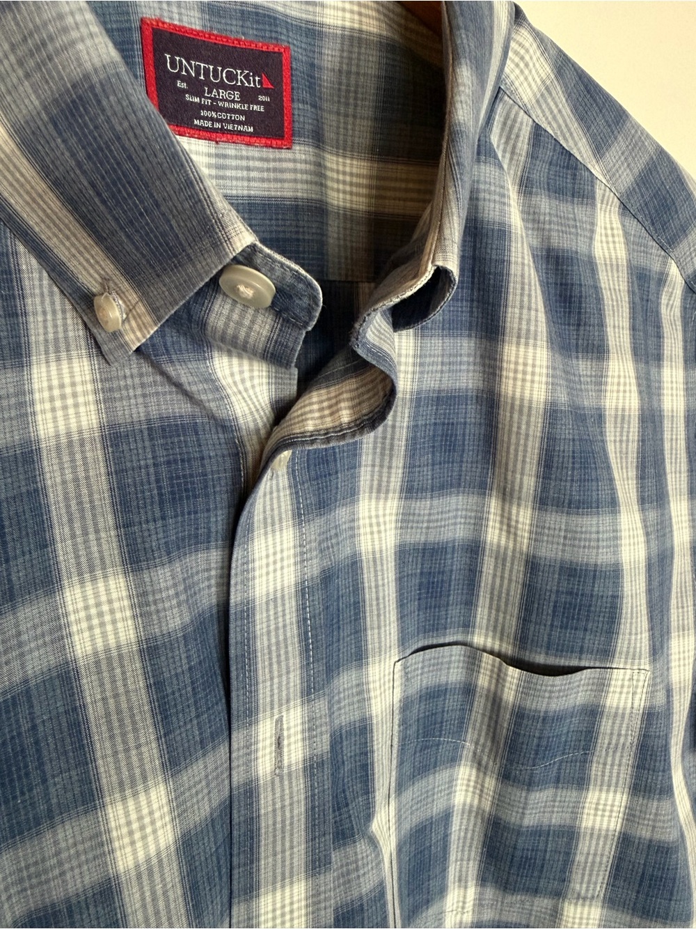 UNTUCKit The Valder Wrinkle-Free Plaid Button Down Shirt - Size L Slim Fit